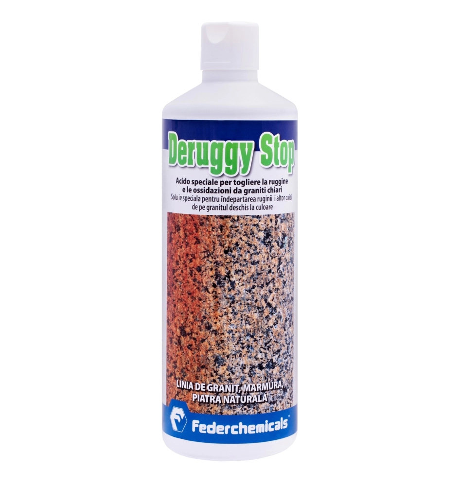 Deruggy Stop – Soluție acidă profesională pentru rugina pe piatră naturală