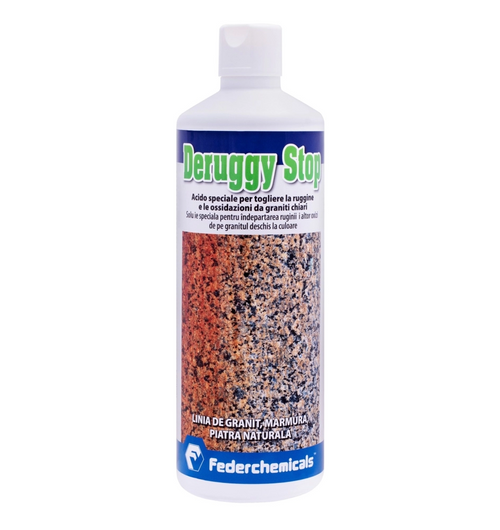 Deruggy Stop – Soluție acidă profesională pentru rugina pe piatră naturală